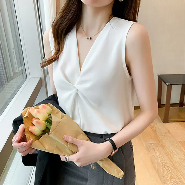 수스다 쉬폰셔링 민소매 블라우스 신상 셔츠 정장이너