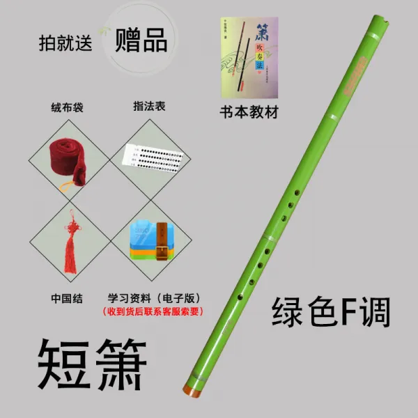 단소 악기 초보자 G조/F전문적인 오죽 퉁소 대중 학생 성인 입문, T24-960단소 그린색 F조+책