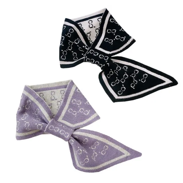 Pkpj 비스코스 리본매듭 양면 트윌리 리본무늬 울니트 머플러 2종세트