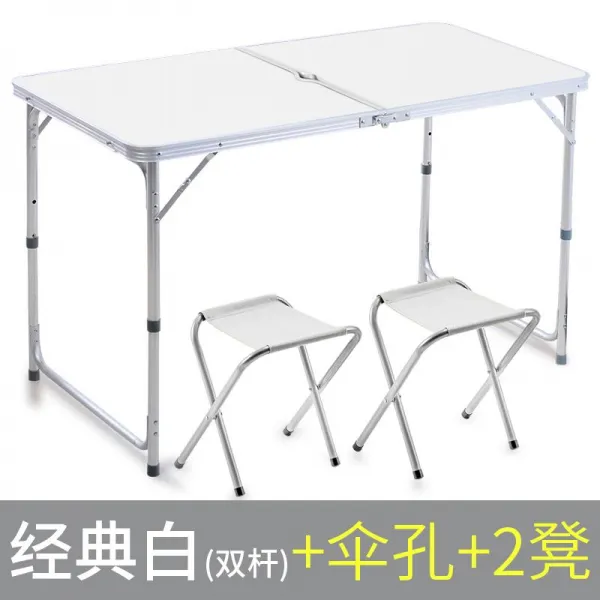 야외테이블 휴대용 야영 야외 테이블식 관절큐테이블 접이식테이블 긴탁자 마케팅 노점 자가운전여행 T10 I40쌍봉 화이트색+우산구멍+2의자