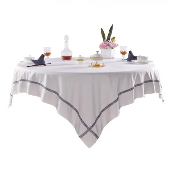 식탁보 호텔 단색 원형테이블 식당 원형 빅원형 테이블 체크 사각형 탁상보 돌림판 세트, T17-신선한 공기 화이트(그레이브라운 선)단독 상층, C08-(환불불가)