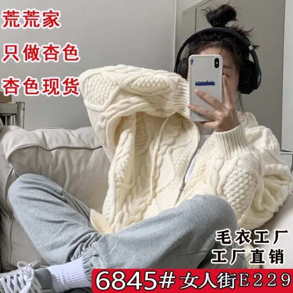 굿앤리치스토어 박시 아우터 니트가디건 흉작이다 하우스 꽈배기 후드 스웨터 겨울니트가디건 루즈핏 박시코트 여성