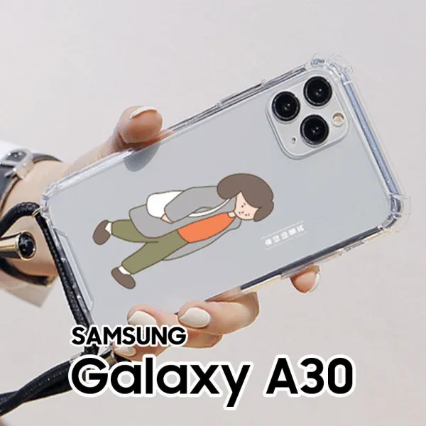 휴대용 일상남녀 갤럭시A30 A305 폰스트랩 젤하드케이스~~