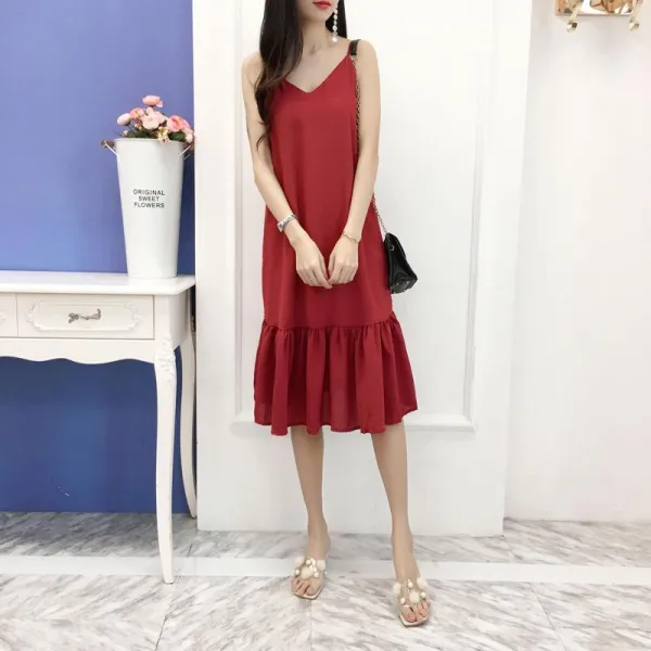 글로벌헝작 여성 민소매 브이넥 원피스