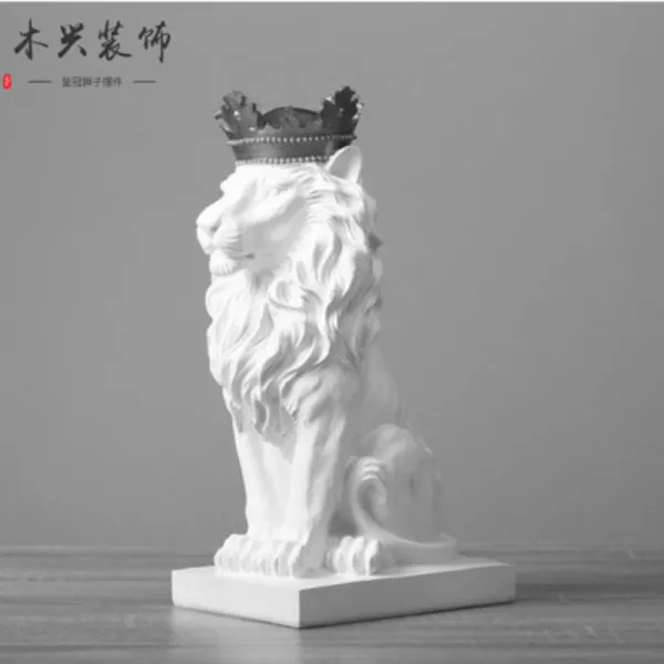 북유럽 인테리어 현관 동상 장식 소품 사자상, 화이트 실버 크라운 높이 23 폭 11