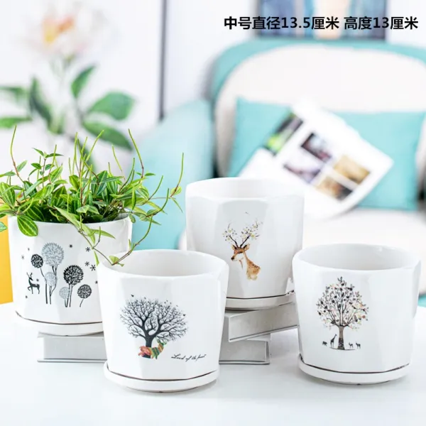 오유소프트 도자기꽃화분특대 콤비네이션 독창적 큰사이즈 라지 빅사이즈 돌보아 주다 접시 가정용 스킨답서스 다육 작은, 미 사슴 자세다 천 화분 4종