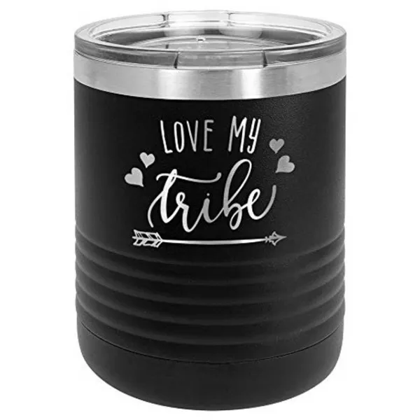 [꿈꾸는직구]W524E2F LOVE MY TRIBE-2 BLACK 10 음료 텀블러 뚜껑 포함 설인 로우 볼 스타일 스테인레스 스틸 여행용 머그잔 재미 따옴표 새겨진 커피 컵 OnlyGifts.com, 스테인리스