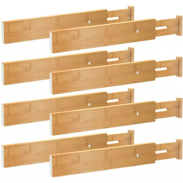 Bmosu 8 팩 서랍 칸막이 대나무 구분선 정리기 봄 17.52 21.65in 서랍 용 조정 가능한 목재 긴 깊은 칸막이 Kithchen기구 용 1