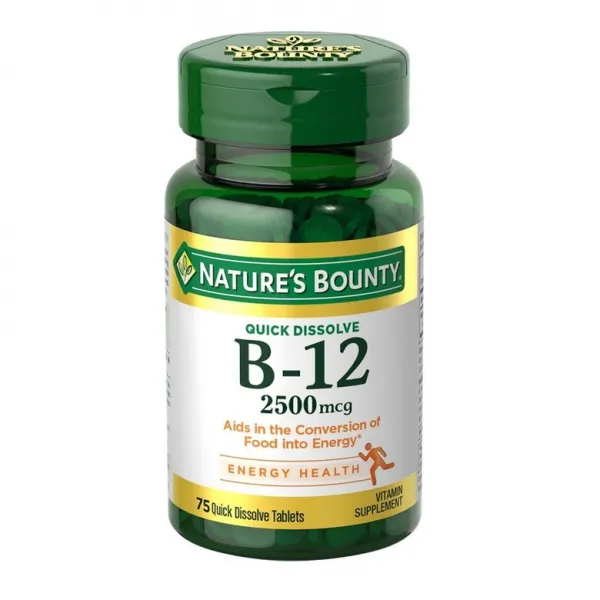 Nature's Bounty 네이쳐스바운티 비타민B12 시아노코발라민 2500mcg 75정 악성빈혈 브레인포그, 1mg, 1개