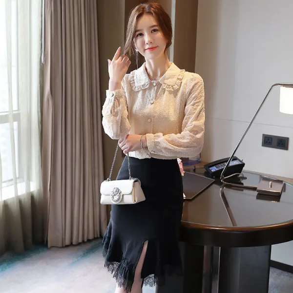 와이에스리테일 인형 칼라 쉬폰 셔츠 여성 긴팔 봄과 가을 드레스 새로운 스타일 야생 디자인 감각 틈새 시장-11844