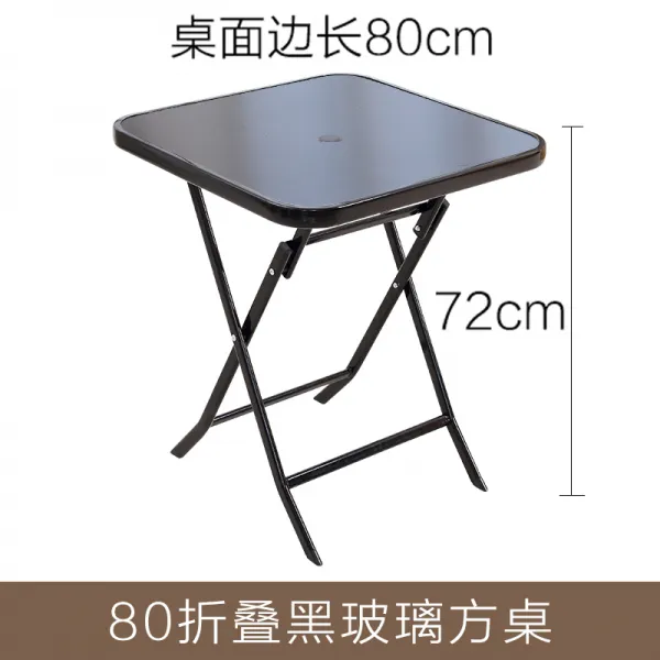 야외테이블 접이식탁자 찻집 심플 전세 가정용 휴대용 베란다 작은테이블의자 실외 노점진열대 강화유리 식탁, T16-80접이식 블랙 사각탁자