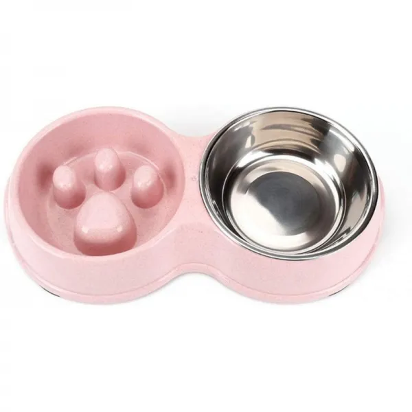Rantow Double Dogs Bowls-Non-Slip Slow Feeder Dog Bowl 방지 질식 재미 스테인리스 애완 동물 음료 물
