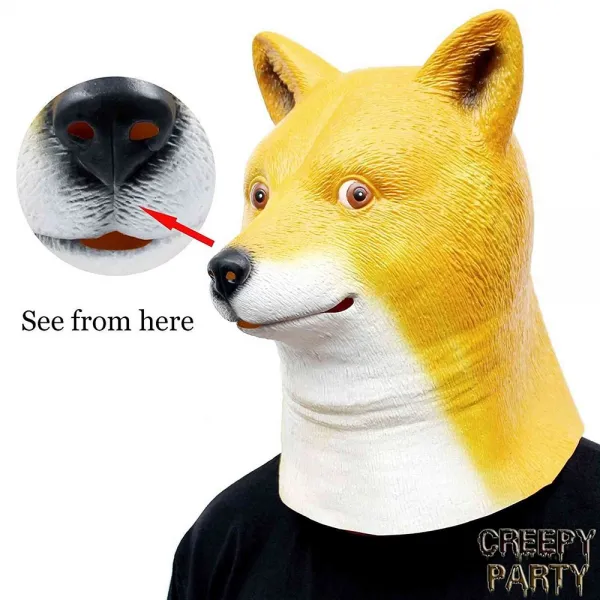 CreepyParty 곁눈질 시바견 강아지 가면 라텍스 마스크, 혼합색상