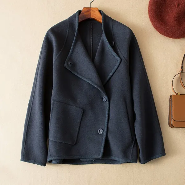 대 작은 키 우호적이다 팬시 라인 깃을 두르기 와이드 루즈핏 양면 모직 캐시미어 숏 비스노트 6347