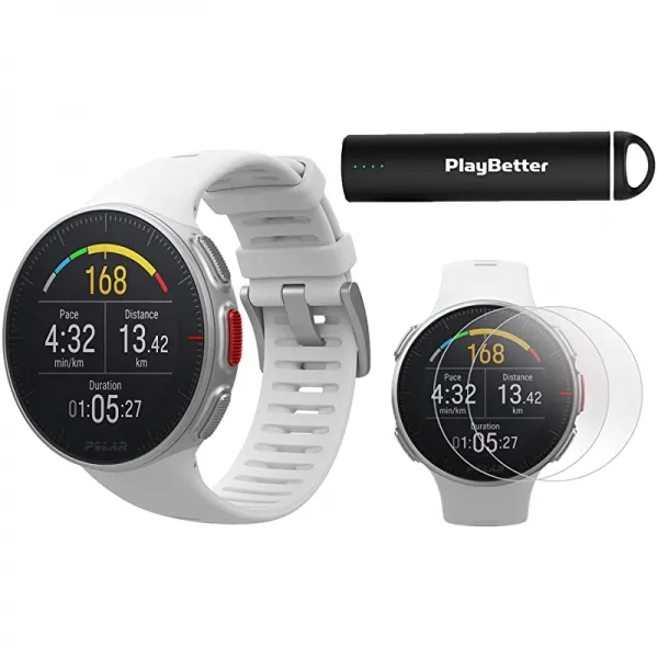휴대용 충전기 앰프 HD 스크린 보호기를 장착한 극지 V Pro White Power Bundle 4 Pack GPS 앰프 바로미터 심박수 멀티스포츠 워치, 상세페이지 참조