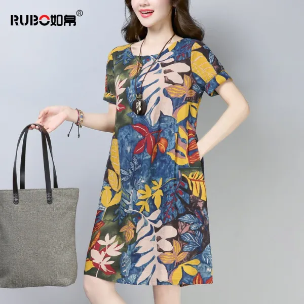 참좋은상회 스타일리쉬원피스 트랜디원피스 패션원피스 여성의류 중노년층 수놓다 붉은꽃 마원피스 엄마 여름옷 반팔 스타일리시