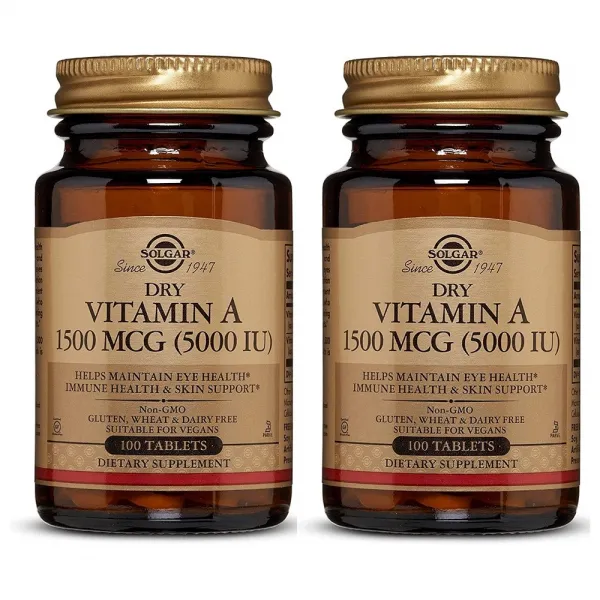 Solgar 솔가 비타민A + C 5 000IU 100정(병당 약3개월) 야맹증 영양제, 1mg, 2개