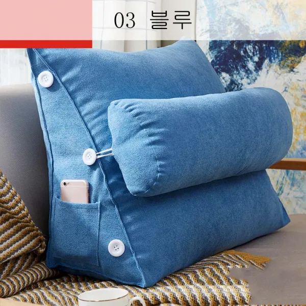 뉴타임즈3 쿠션 베갯머리쿠션 큰 쿠션 허리 쿠션 삼각형 쿠션 심플한 허리 보호대 가정용 세탁 가능 QH18 A10, 03 블루