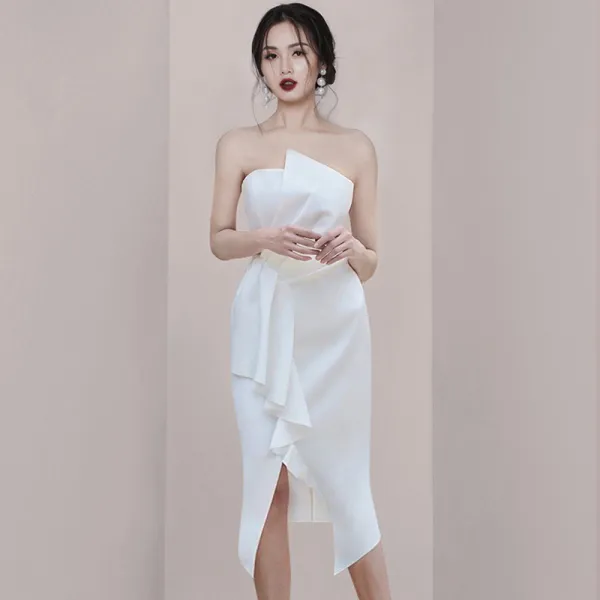 KORELAN화이트 사회자 미니드레스 이른 관능적인 튜브톱 슬림 파티 원피스