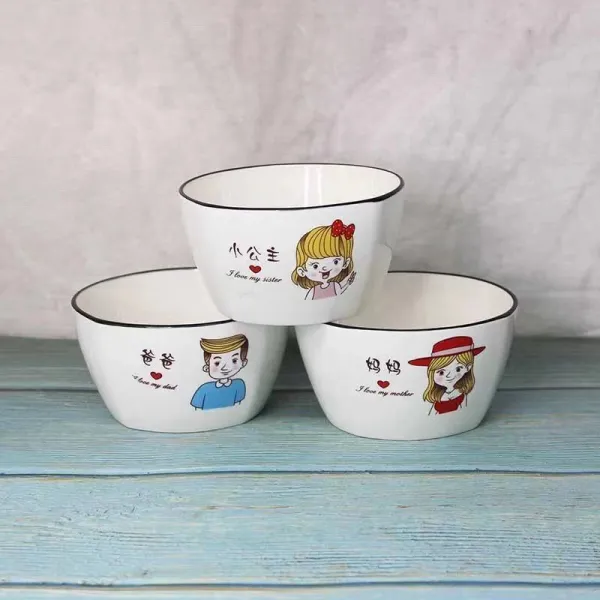 패밀리 가정용 독창적 개성 일가 네 식구 홈 캐릭터 사람이다 사물 구분 대접그릇 먹다 밥공기, 사각볼 /아버지 _숏 공주 _엄마