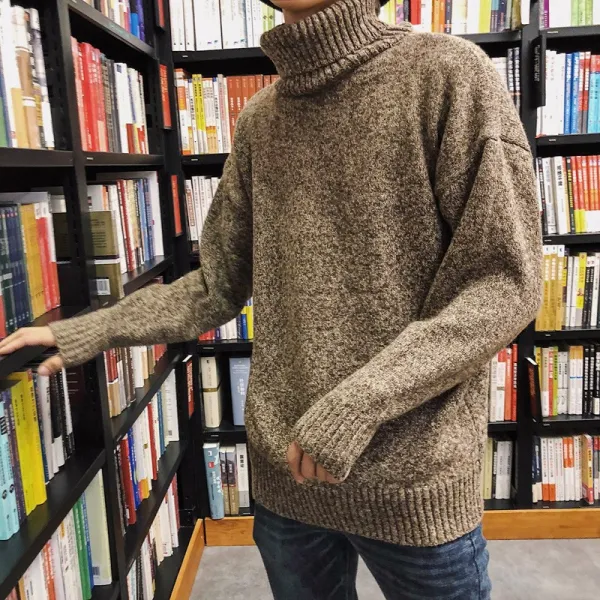 정신 총각 폴라 스웨터 형 남남 추동 선의 정판 솔리드 오버핏 코트, 리넨슬럽