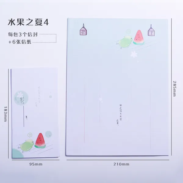 러브테이블세트 편지지 편지봉투 타악기 빈티지 차이나 종이 만나다 자 뵙다 긴정 짧은 단아한 숏 소박우아 1709383773, 물과연 여름 (수박 )- 3 가방 (