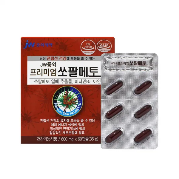 중외제약 프리미엄 쏘팔메토 열매추출물 60캡슐 아연 비타민B2 전립선 소팔매토 남자 소변 배뇨 남성의힘 에너지 파워 영양제 톱야자 로르산 에너지생성 면역력 세포분열 마카 오미자 유산균발효흙마늘 복분자 헛개나무열매 1석3조 활력, 600mg