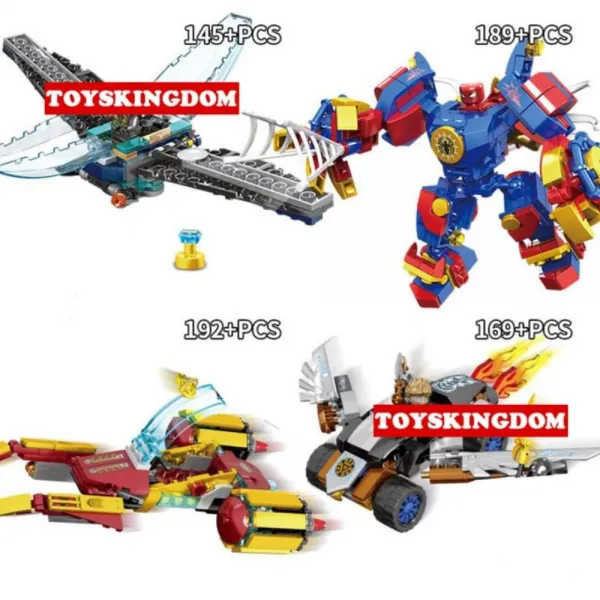 해외직구 슈퍼 히어로들은 복수전사 벽돌 대장을 경탄한다. 미국 철갑상어 스파이더맨 블랙 미망인 인형들이 블록