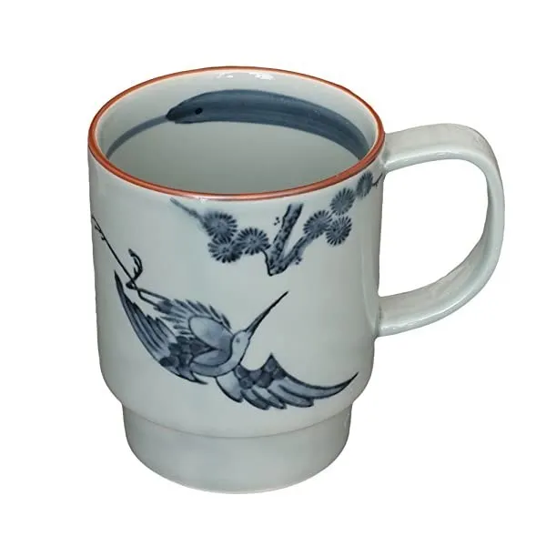 145304 아리타 하사 미소 스태킹 머그컵 찻잔 손 재수 행운도 학 거북이