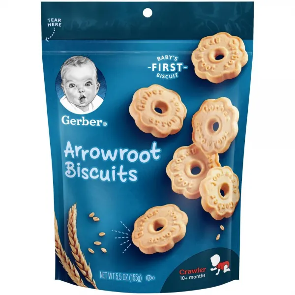 Gerber Arrowroot Biscuits 아기 간식 거버 애로루트 비스킷 5.5oz(155g) 4팩, 에로루트 비스킷