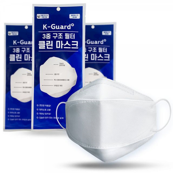K-Guard 3중 구조 필터 클린 마스크 40개 입체마스크 독감마스크 3겹마스크 bihk, 1개
