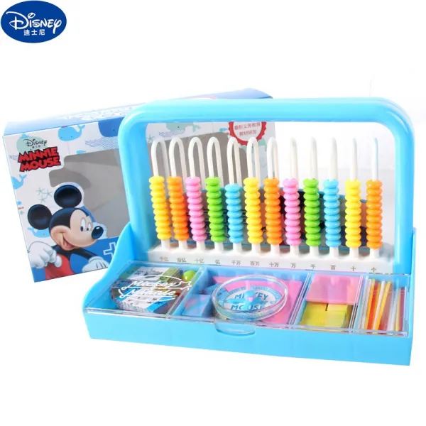 디즈니 아동 학 기구 함 다기 능 세트 초등학생 1 학년 유치원 수학 계산 프레임 주산 12 행 2 홉 1 학구 함 미 키 마우스 블 루