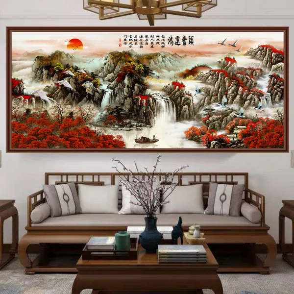 거실벽화 국화 산수화 밝은 해가 동쪽에서 떠오르다 풍수에좋은그림 사무실 서화 식당 마네키 뮤럴 3D 입체 스티커, AJ 타입 :행운이 찾아들다 콤비네이션 타입