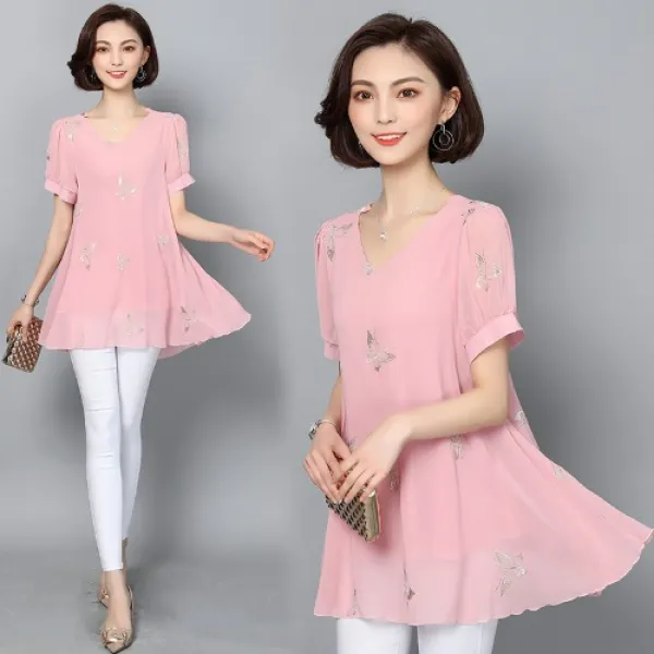 여성 여름 빅사이즈 쉬폰 블라우스 데일리룩 16