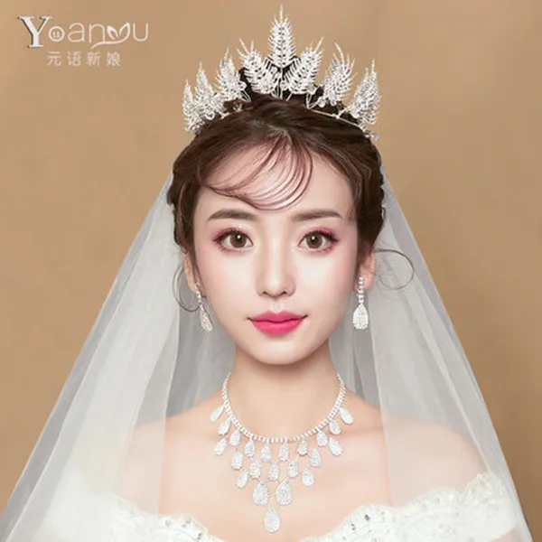 mintreeshop 웨딩헤어장식 웨딩왕관 새 신부 머리 장식 선미오미의 웨딩 액세서리 공주 왕관 목걸이 3종 세트