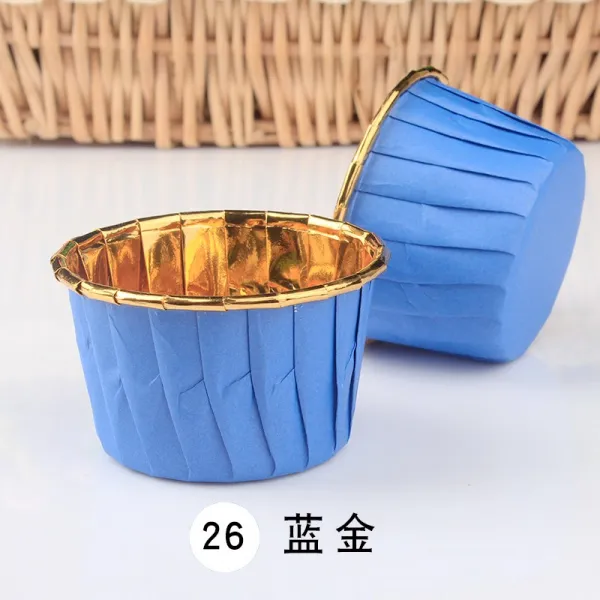 Dec.07 776번 종이컵 케이크 종이컵 골드 롤업 컵 뒤집기 내열성 디저트 테이블 50마리 베이킹 알루미늄 호일 종이컵Z, 5039. - 블 루 골 드. - 50 마리.
