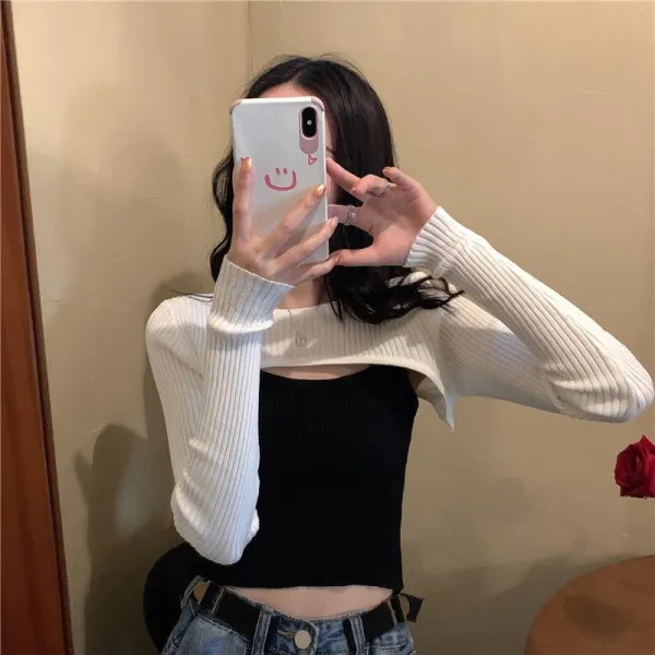 가을옷 외 매치 얇은 숏 겹치다 입다 여성 긴소매코트 피어갓셔츠