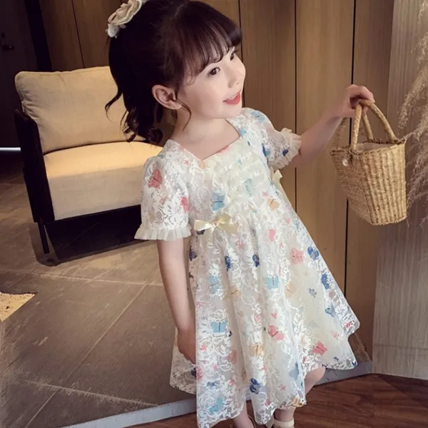 유블리 아동 여아 나비 플라워 레이스 프릴 공주 스퀘어넥 원피스 장기자랑 학예회 Uc105001wd 달다구리