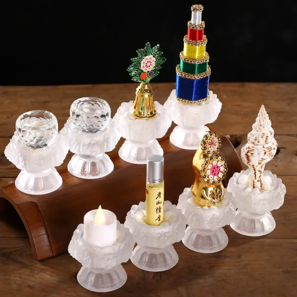 유리 앞 밀종 8세 공양 콤비네이션 행운 바치다 불교 8공납품 불구를 소장 전수함 진열 장식품, 화이트 8 바치다 풀 함 보석