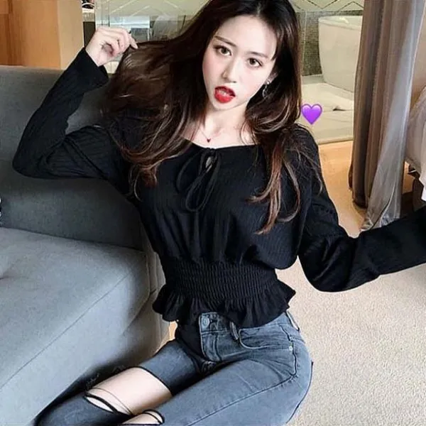 밀레마트 브이넥 슬림 밴딩 티셔츠 여성 니트