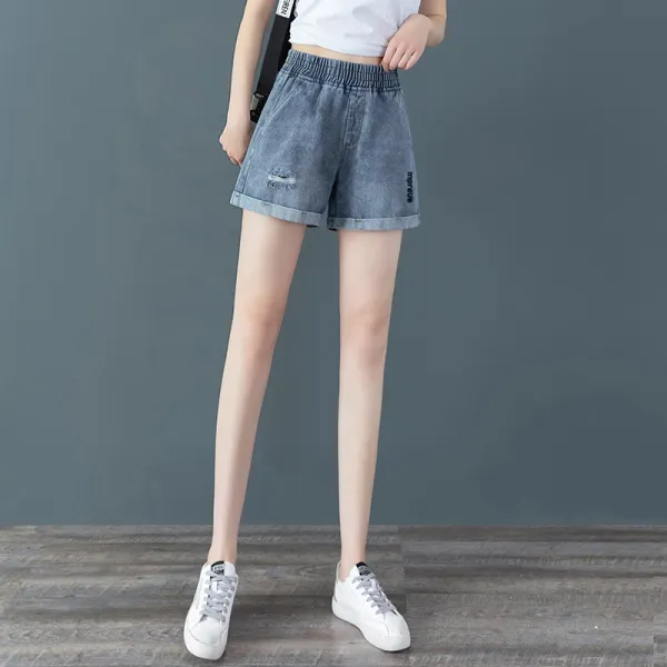 여성 여름 0 봄옷 단신 직통 스판 허리 와이드 배기 다리 올해 유행