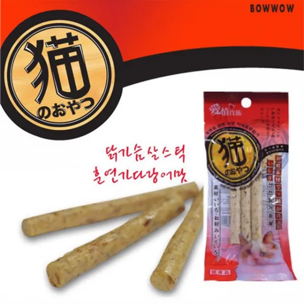 바우와우 닭가슴살 3p 택1 고양이 간식 음식 스틱, 게살맛