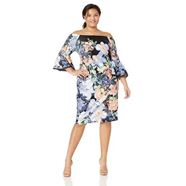 Gabby Skye Womens Plus Size Off The Shoulder Sheath Dress