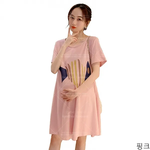 굿데이 컴퍼니 여름 임산부 치마폭풍 상의 페션 쾌적성 임부 치마 면흔방 박시핏 hYFZ01