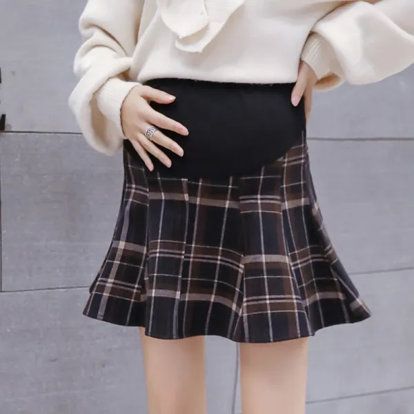 떠블유디몰 체크 스커트 임부 임신기간 겨울 가을 계절 파렴치한 어머니 백 탑 배 받침 레깅스바지 플리츠 트렌드