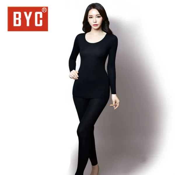 BYC 여성 보디히트 발열내의 U넥 상하의 Q0395 검정