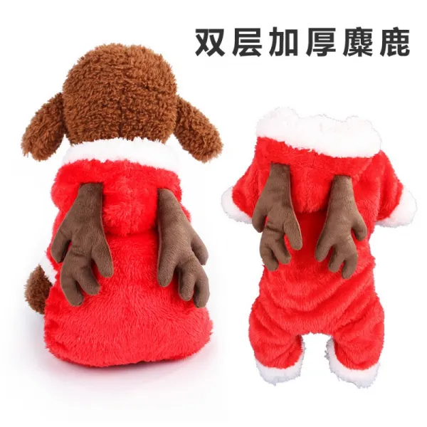 네발 가을 테디 곰보다 어리다 겨울폼 강아지용 품, 레드 노루 네발 더블레이어 두꺼운, XXL （대략 14 -18근 안 ）