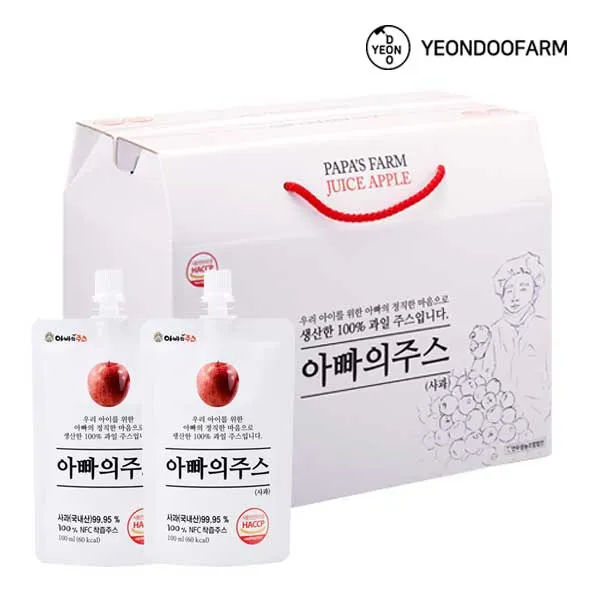  연두팜 아빠의주스 사과즙 대용량 180ml 낱개 100ml 돌려따는 아빠 사과즙 40개입