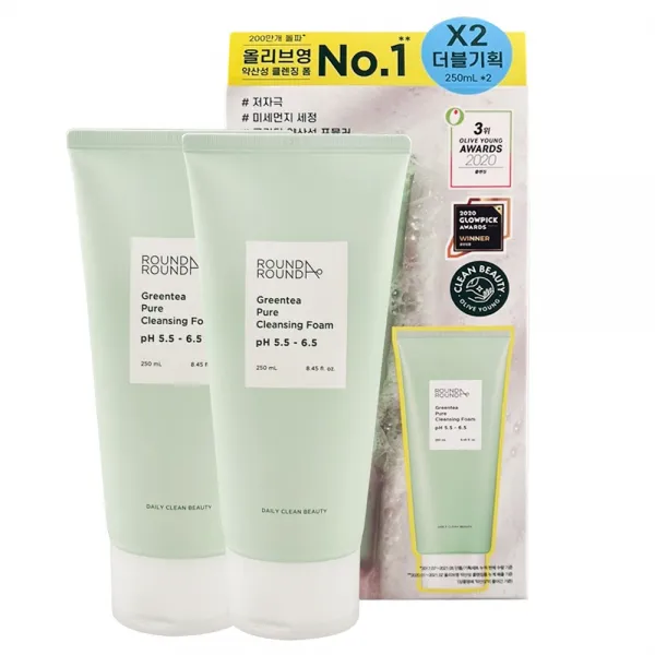 라운드어라운드 그린티 약산성 클렌징폼 클렌징 폼, 250ml, 2개