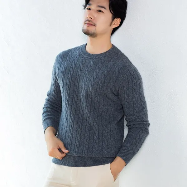 비아이7 이너셔츠 겨울 가을 남성 양털 꽈배기 틀기 풀오버스웨터 라운드넥 와이드 루즈핏 빅사이즈 두꺼운 바늘 적삼을 짜다